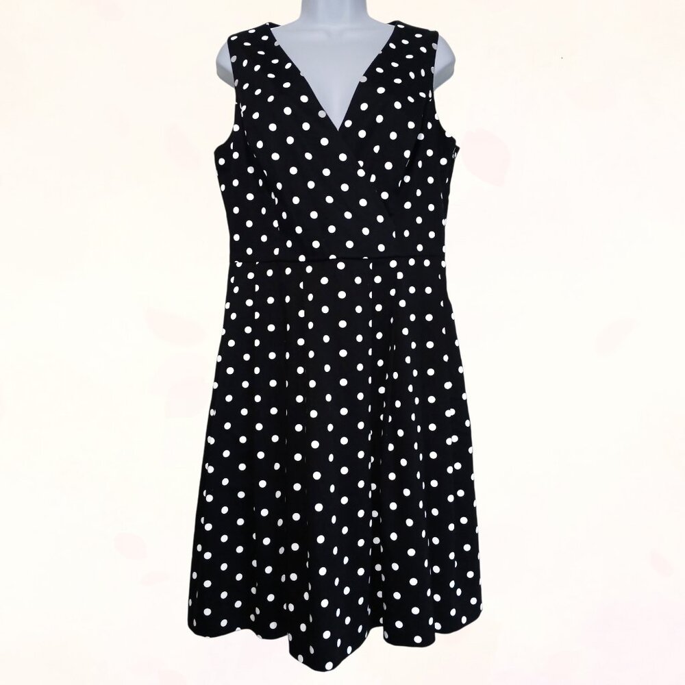 Lauren Ralph Lauren Black & White Fit & Flare Polka Dot Sleeveless Dress Size 12